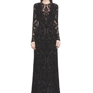 BCBGMaxazria long sleeve black velvet lace gown